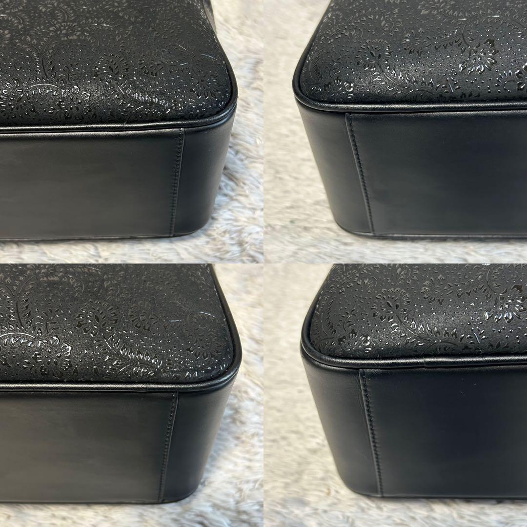 印傳屋 印伝　ハンドバッグ 鹿革 レザーバッグ　ブラック　甲州印伝 漆模様