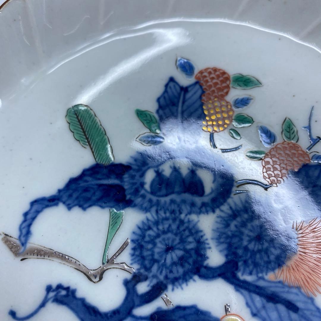 江戸後期　渦福柿右衛門手　栗図中皿9枚　幅約14.7㎝　東Y7-0314☆2F