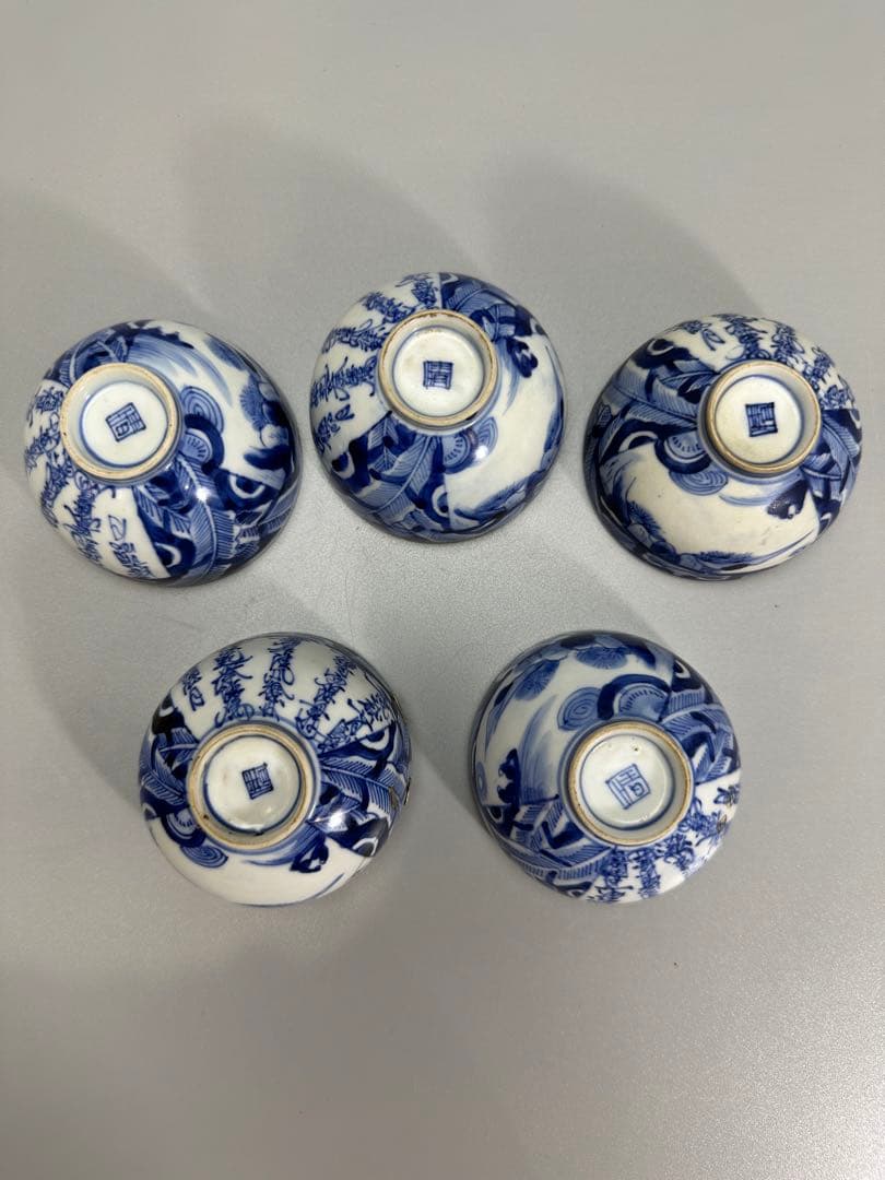 煎茶 時代 染付 茶器 五客 補修あり