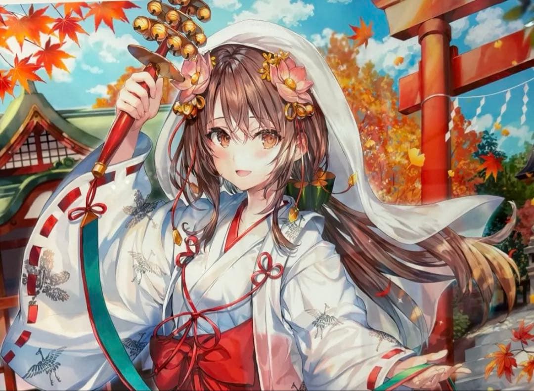 【新品未開封】ももこ先生 秋の巫女さん 版画