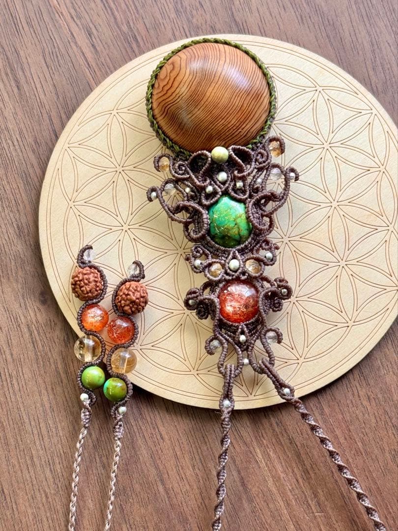 専用♡まん丸◯屋久杉＆チベタンターコイズ＆サンストーンのマクラメ編みネックレス♡