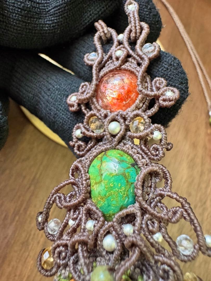 専用♡まん丸◯屋久杉＆チベタンターコイズ＆サンストーンのマクラメ編みネックレス♡