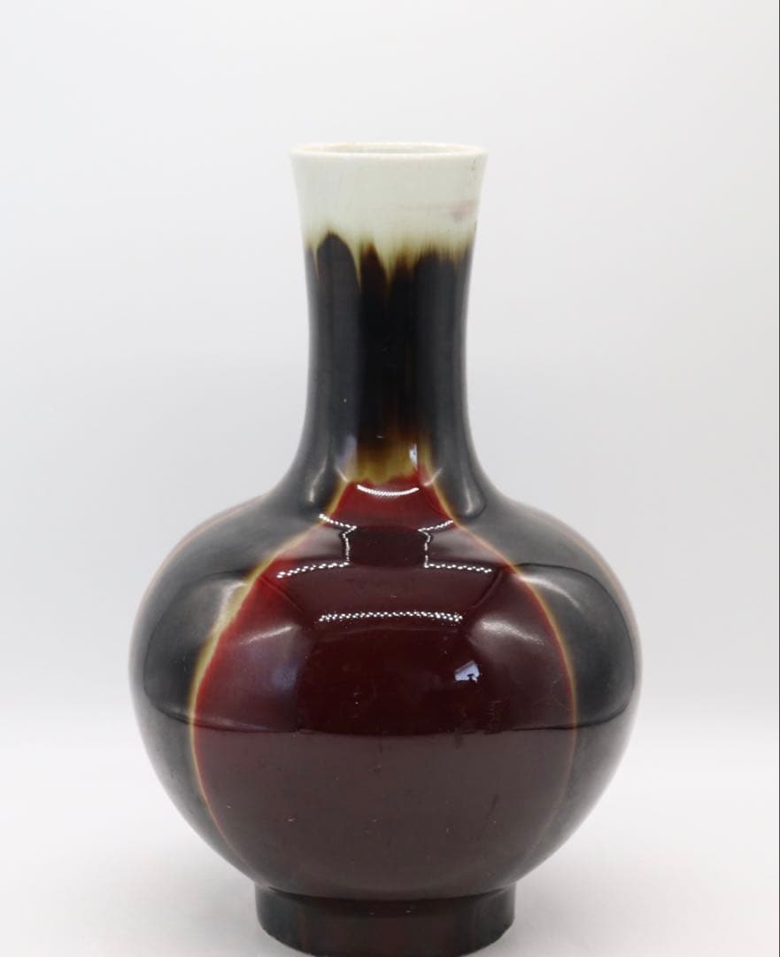 中国　1960〜1970年代景徳鎮製　窯変紅釉瓶　送料込み250605