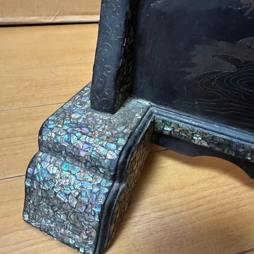 時代物 木製 螺鈿細工 富士山 刀掛け 3本掛 高さ約40.5cm 螺鈿細工