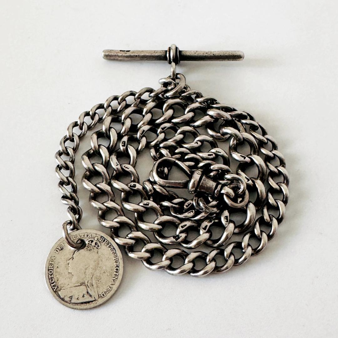 1890年★英国★アルバートチェーン/純銀製/アンティーク