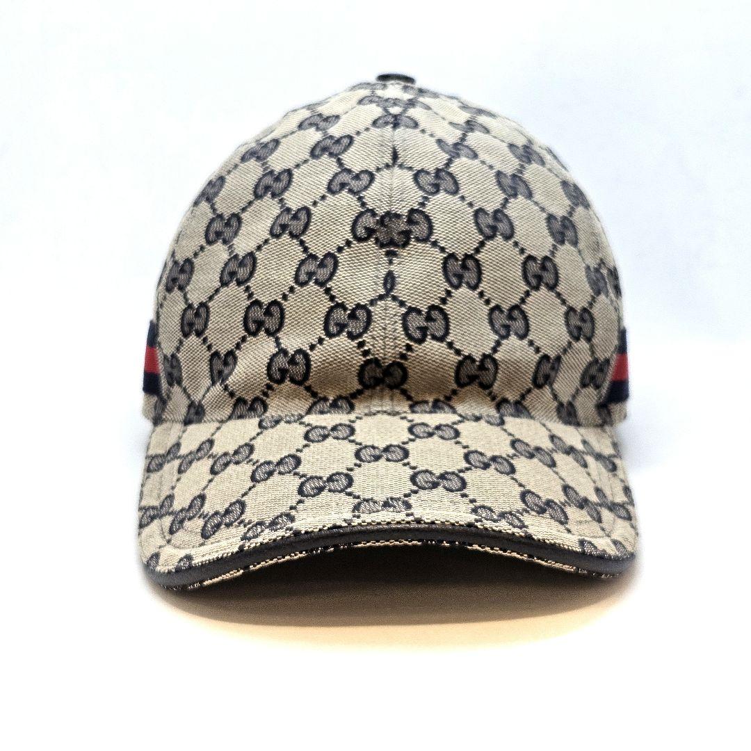 グッチ GG キャンバス ベースボール キャップ 帽子 紺 ネイビー ベージュ