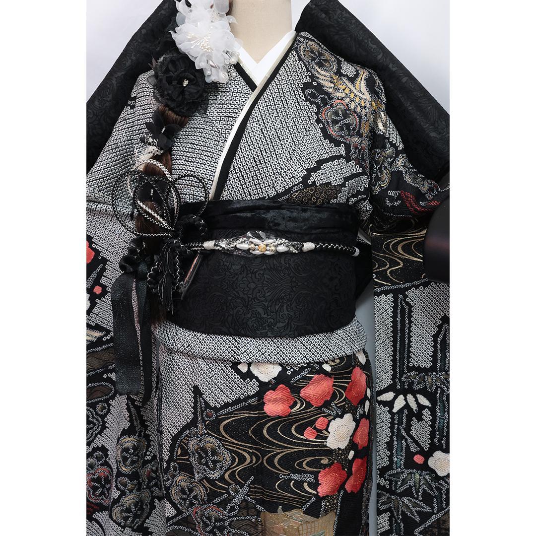 ◆ 振袖6点セット 166.5cm◆ブラックベース総絞りフルセット成人式ii26