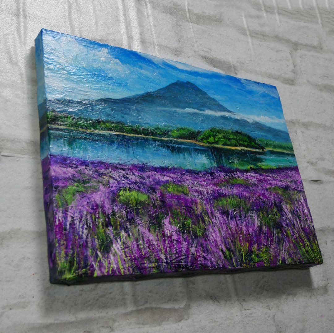 油絵 油彩 油彩画 絵 絵画 【河口湖のラベンダー畑】F4号