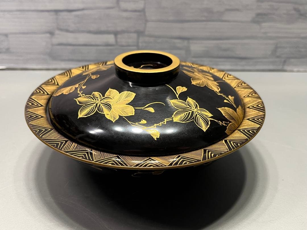 時代　極上　輪島塗　沈金蒔絵　蓋付き煮椀　四客　木製
