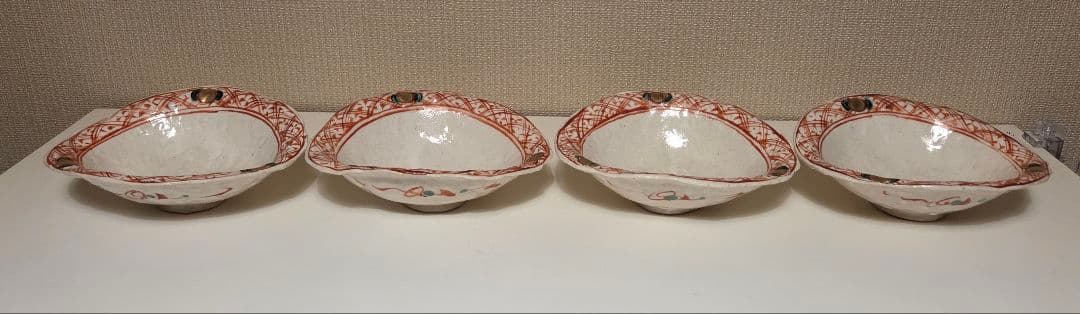 黒岩卓実 赤絵 浅鉢 変形鉢 4枚セット
