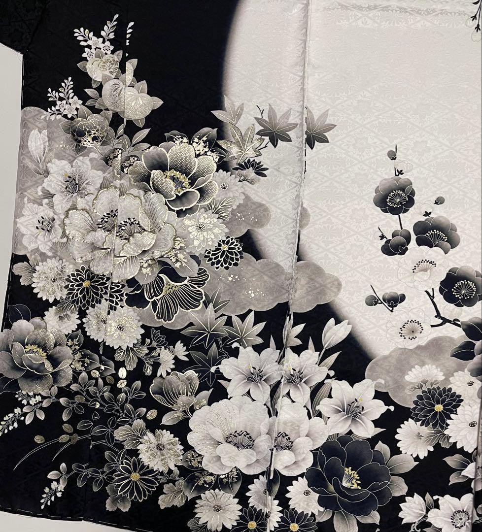 クール系モノトーンコーデ 振袖＋帯揚げ＋帯締め【白金彩刺繍振袖◆吉祥花】