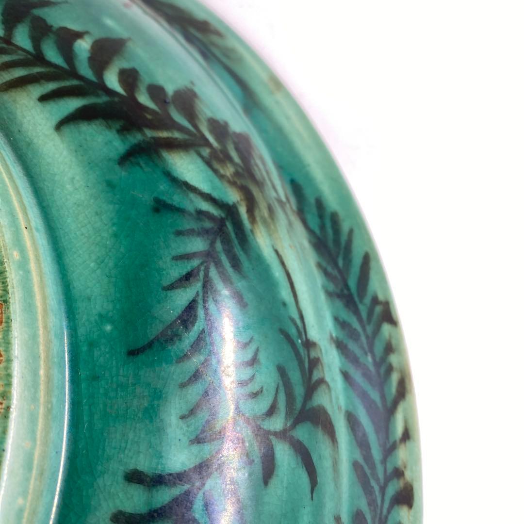 江戸後期〜明治初期青九谷吉田屋手大皿木箱付直径26.3㎝タルニ東な7-0114⑤