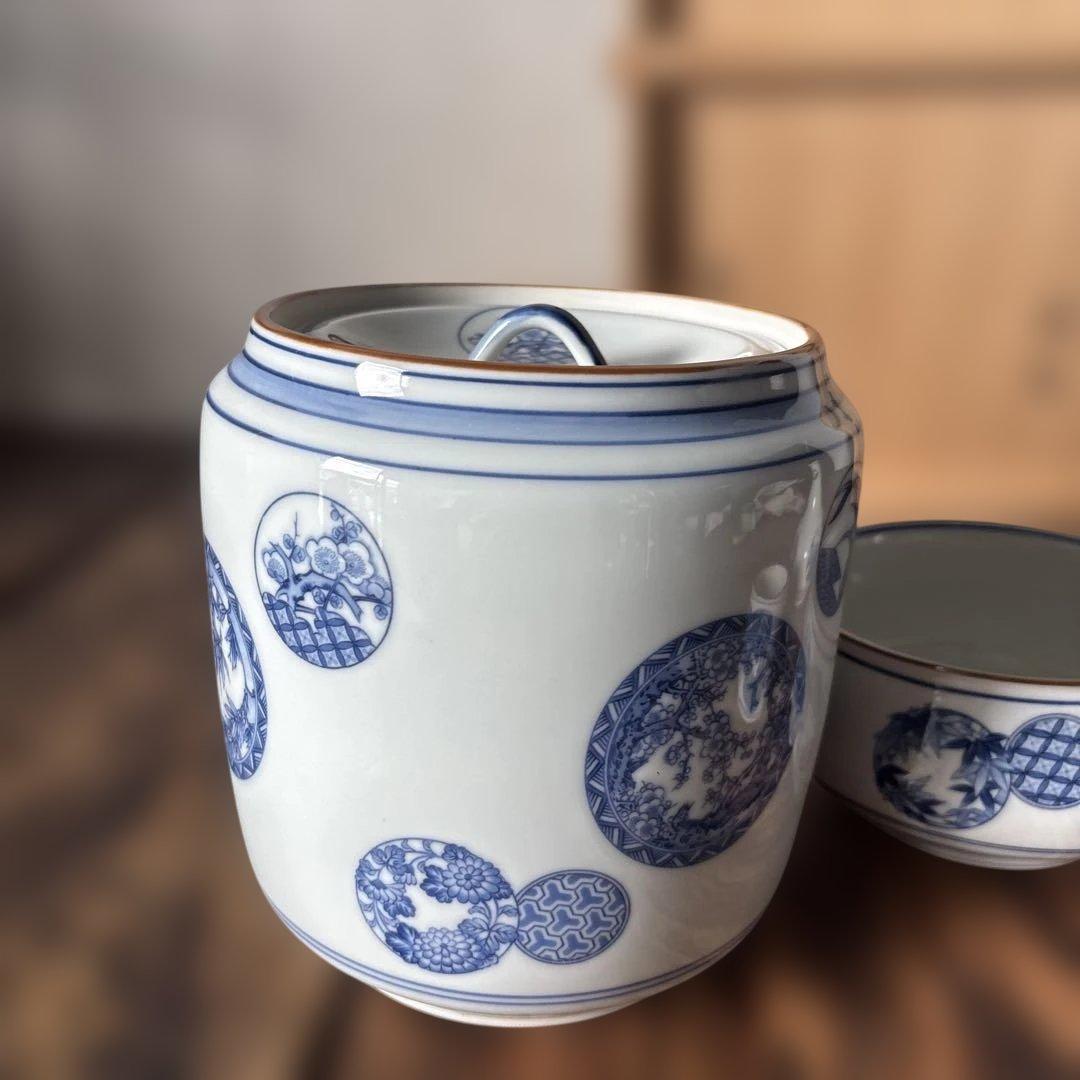 皆具 千古窯造 染付花丸文 水指　建水　蓋置　杓立 共箱