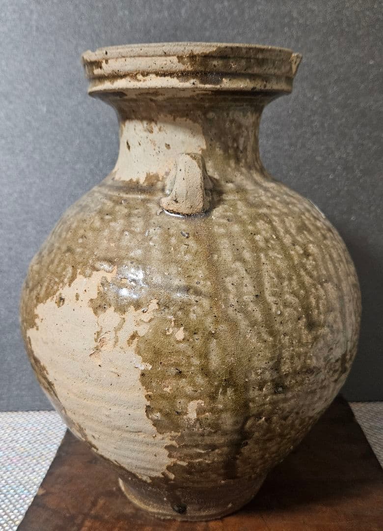 中国古陶磁器　古代中国陶器　中国古代壺 越州窯青磁　双耳大壺　高　約27.1cm