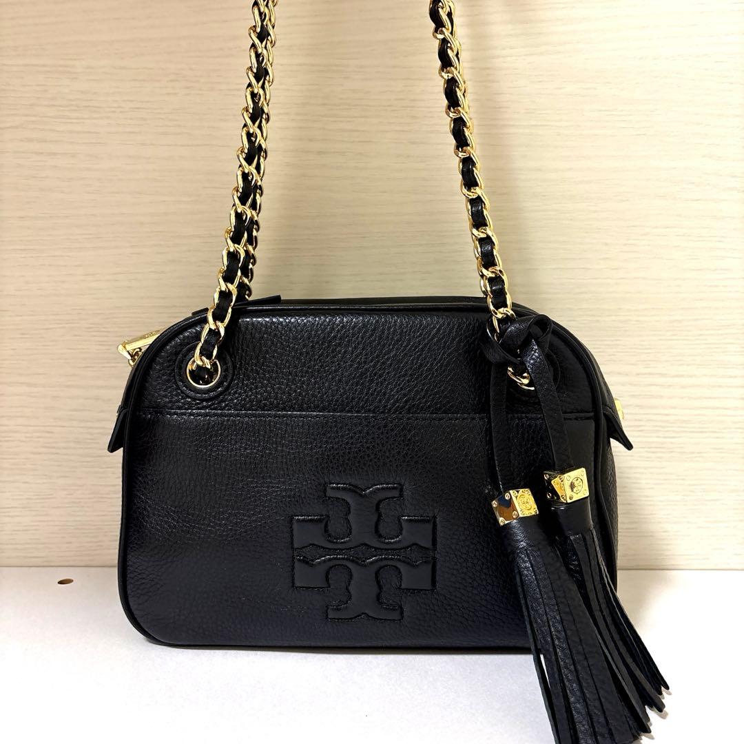 TORY BURCH レザー 2WAY ショルダーバッグ 黒 フリンジ
