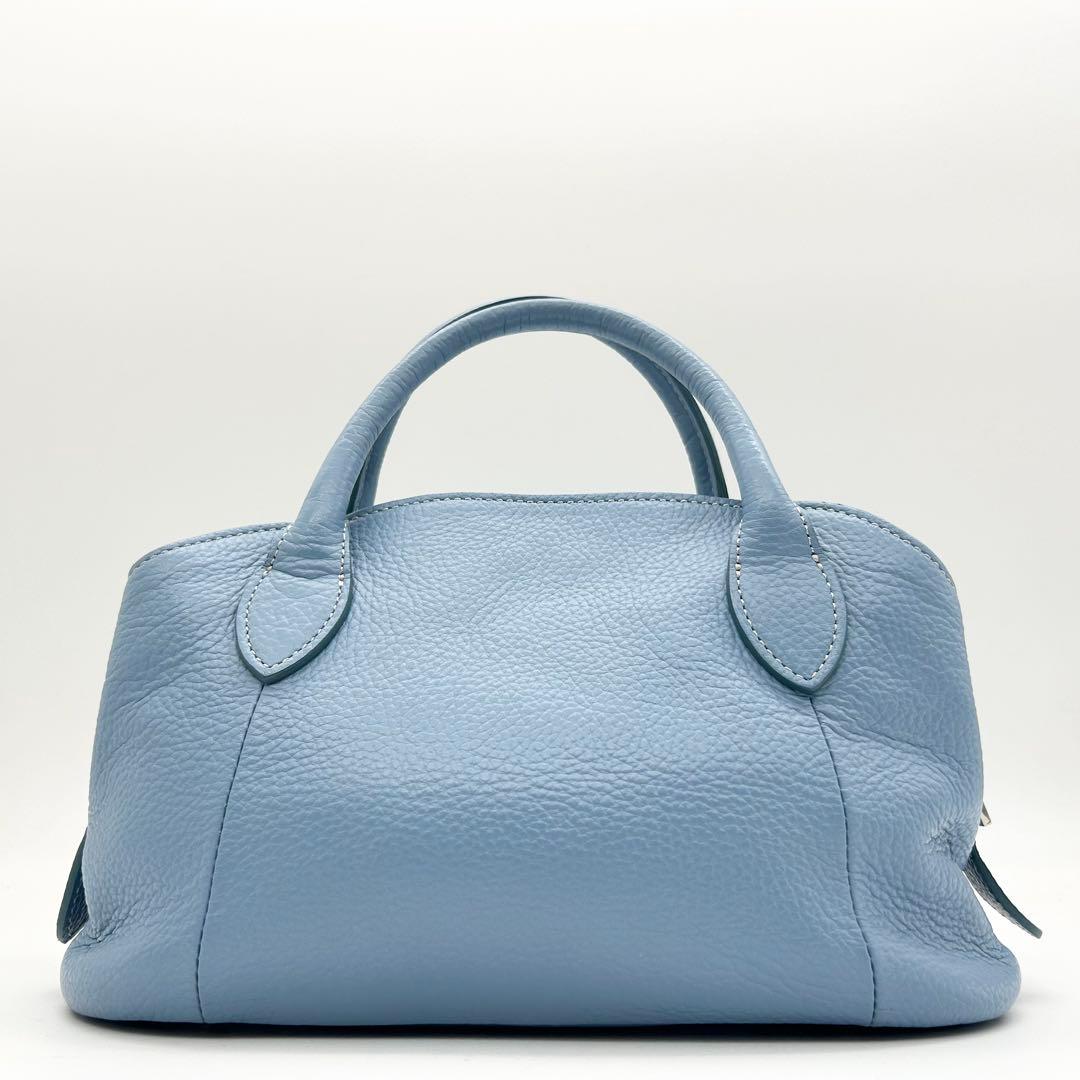 極美品　レオナール　ショルダーバッグ　2way　レザー　水色　ロゴ　斜め掛け◎