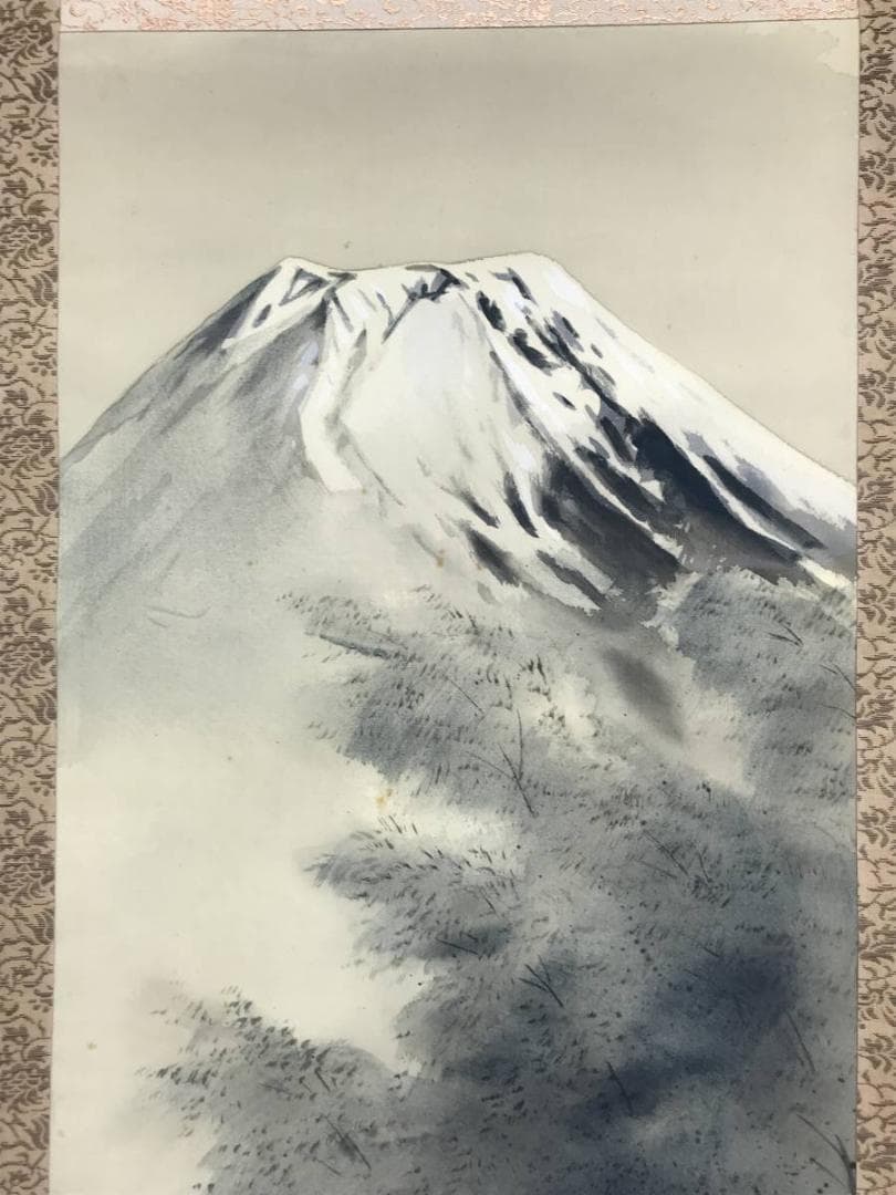 【真作】堀江春斎/富士に水車図/山水図/富士山図/掛軸/名家伝来/AC-388