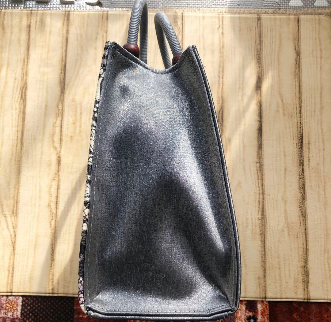 【モダンシック和装用バッグ ‼️】花柄 チェック グレー系