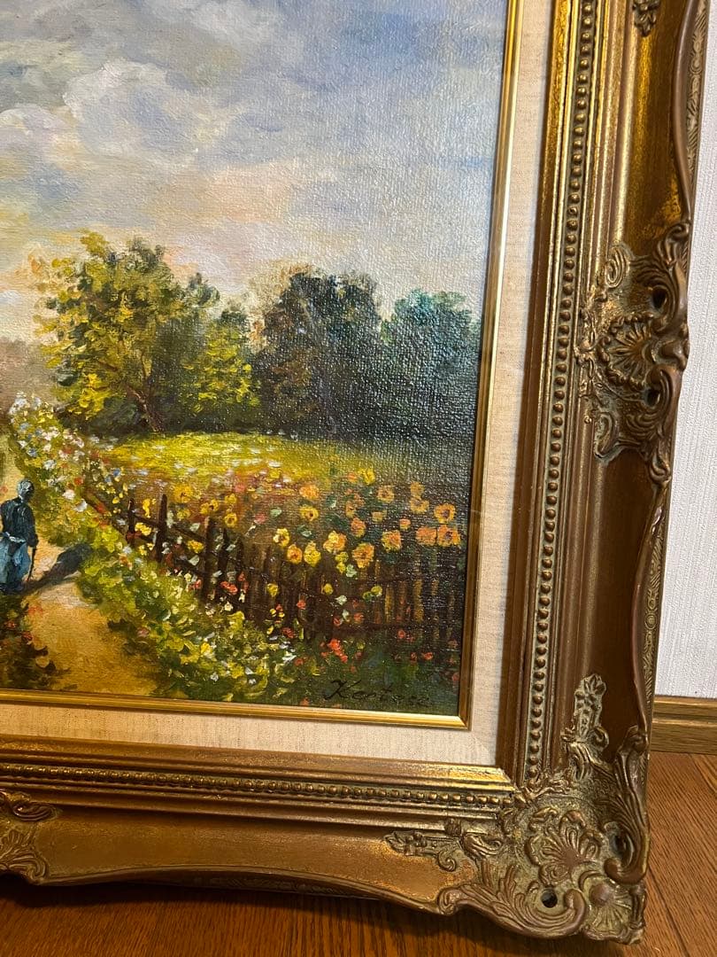 最終値下げ　海外作者　花畑　風景画 油彩画 装飾フレーム付き