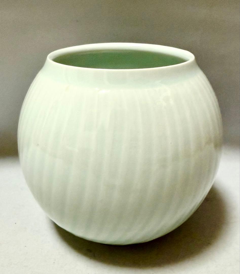 中国陶芸 高振宇　影青磁 水理紋 壺