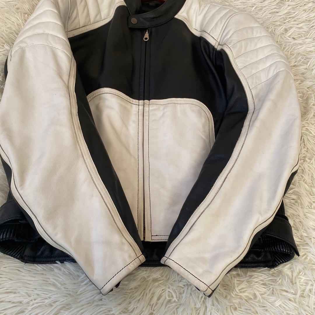 【良品✨】KOMINE バイカー ライダースジャケット シングル 黒 白 XL