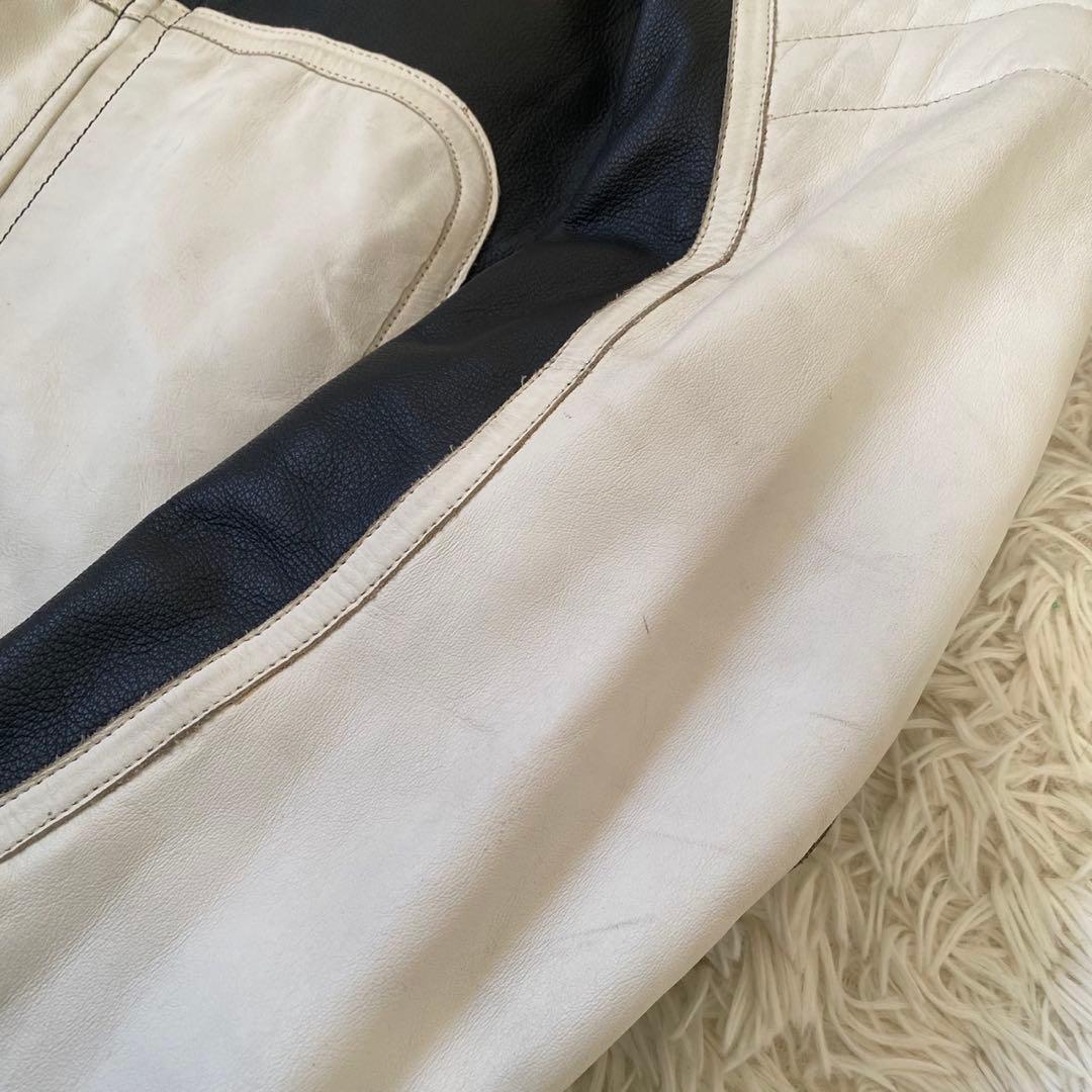 【良品✨】KOMINE バイカー ライダースジャケット シングル 黒 白 XL