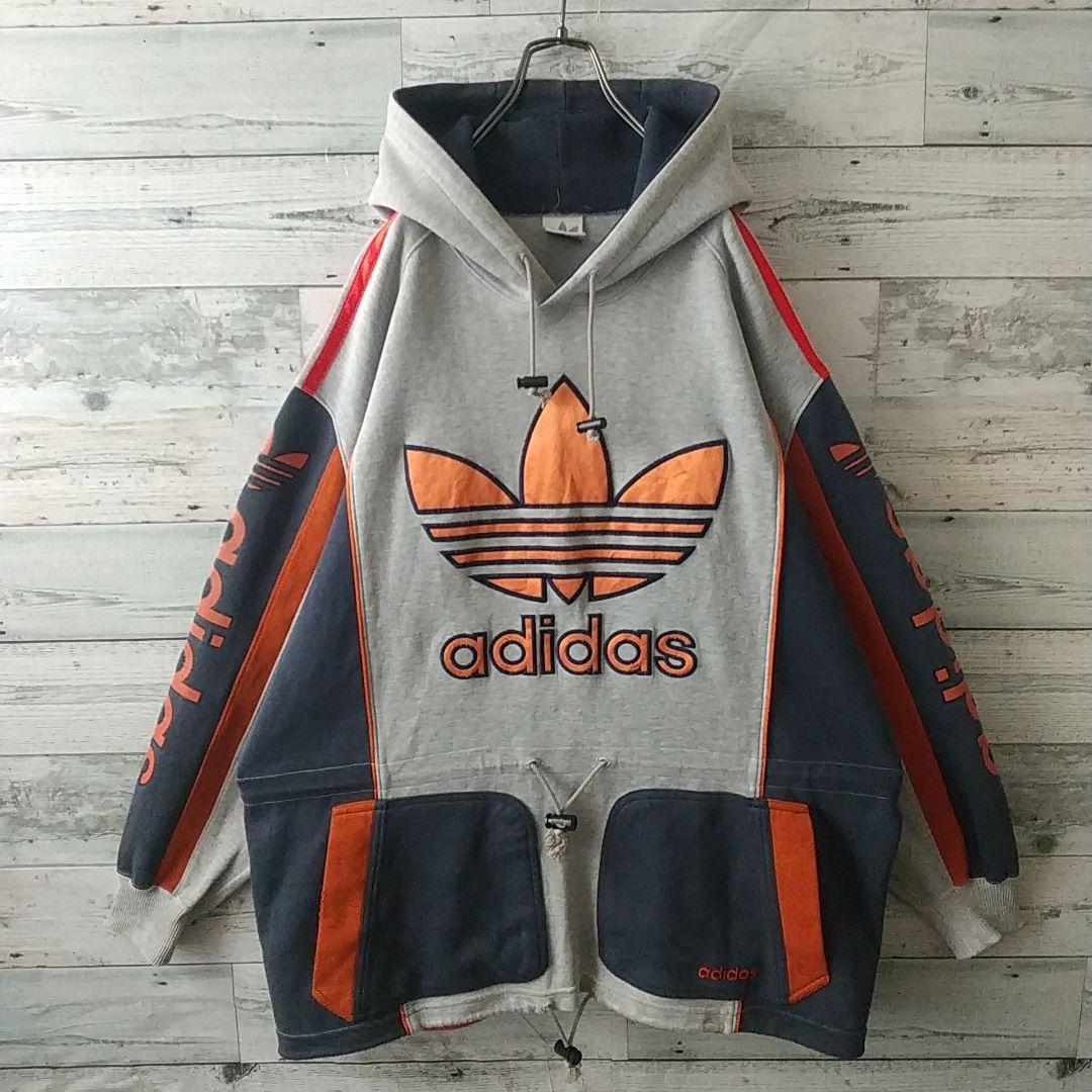 希少☆90s デサント製 アディダス 刺繍 アームロゴ パーカー L～O