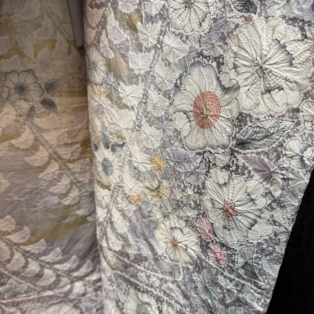 美品　辻ヶ花　銀通し　花絞り　金彩　ぼかし　灰紫　逸品　フルセット　振袖　振り袖