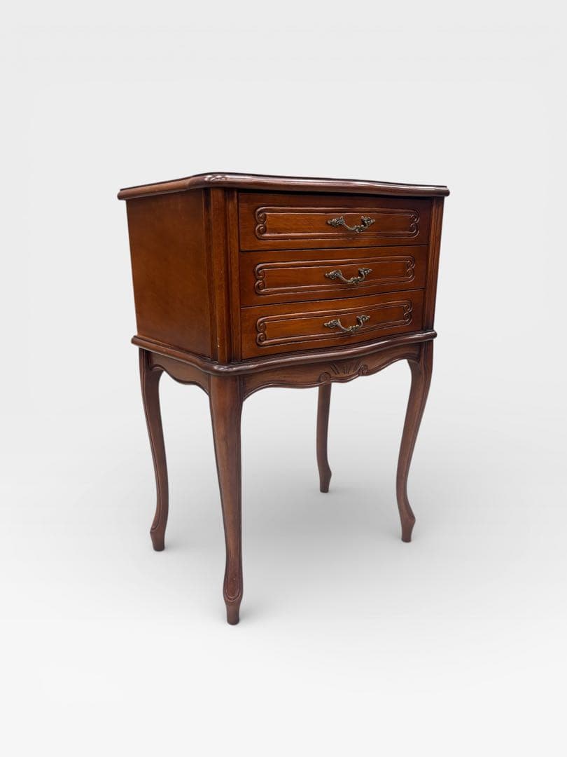 猫脚 クラシック調 サイドチェスト3段引き出し／ブラウン