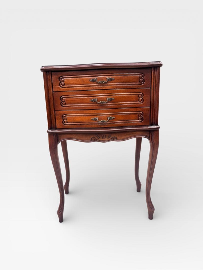 猫脚 クラシック調 サイドチェスト3段引き出し／ブラウン