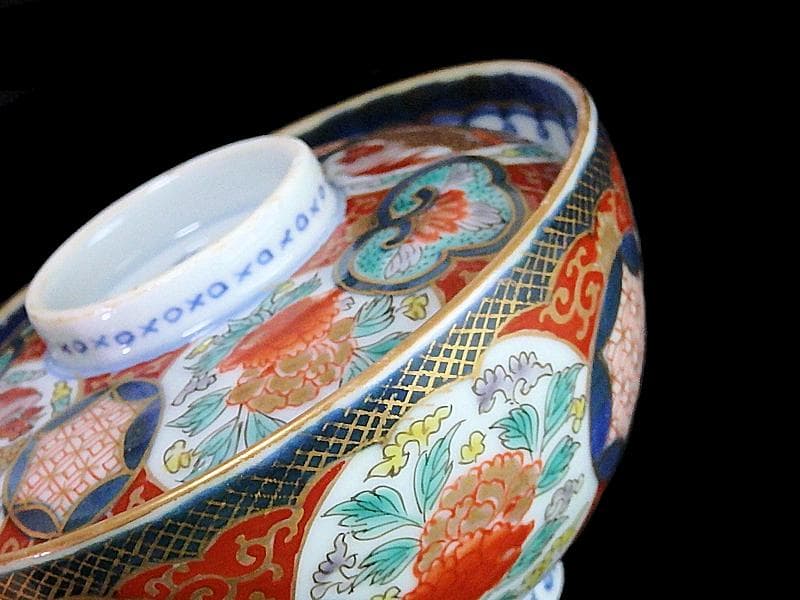 古伊万里　金襴手　鳳凰に牡丹の図　蓋茶碗　C002AS-fbrf