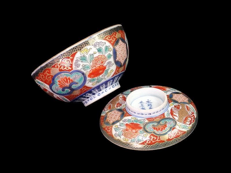 古伊万里　金襴手　鳳凰に牡丹の図　蓋茶碗　C002AS-fbrf