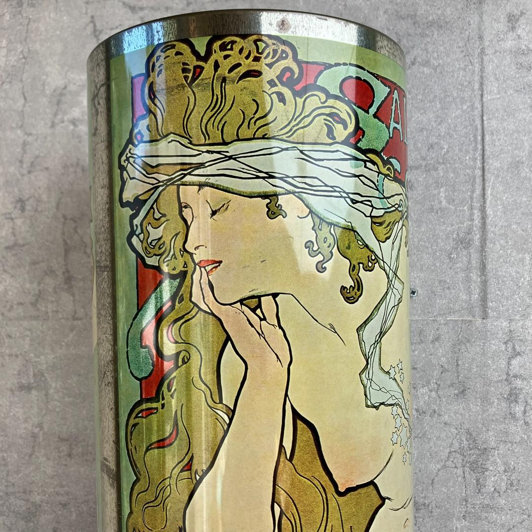 アンティーク　ミュシャ　サロンデサン　ゴミ箱　缶　昭和レトロ　傘立て　アイアン