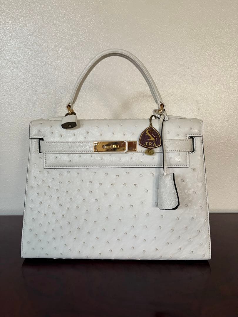 JRA認定 ハンドバッグ ホワイト レザー　クロコ　オーストリッチ