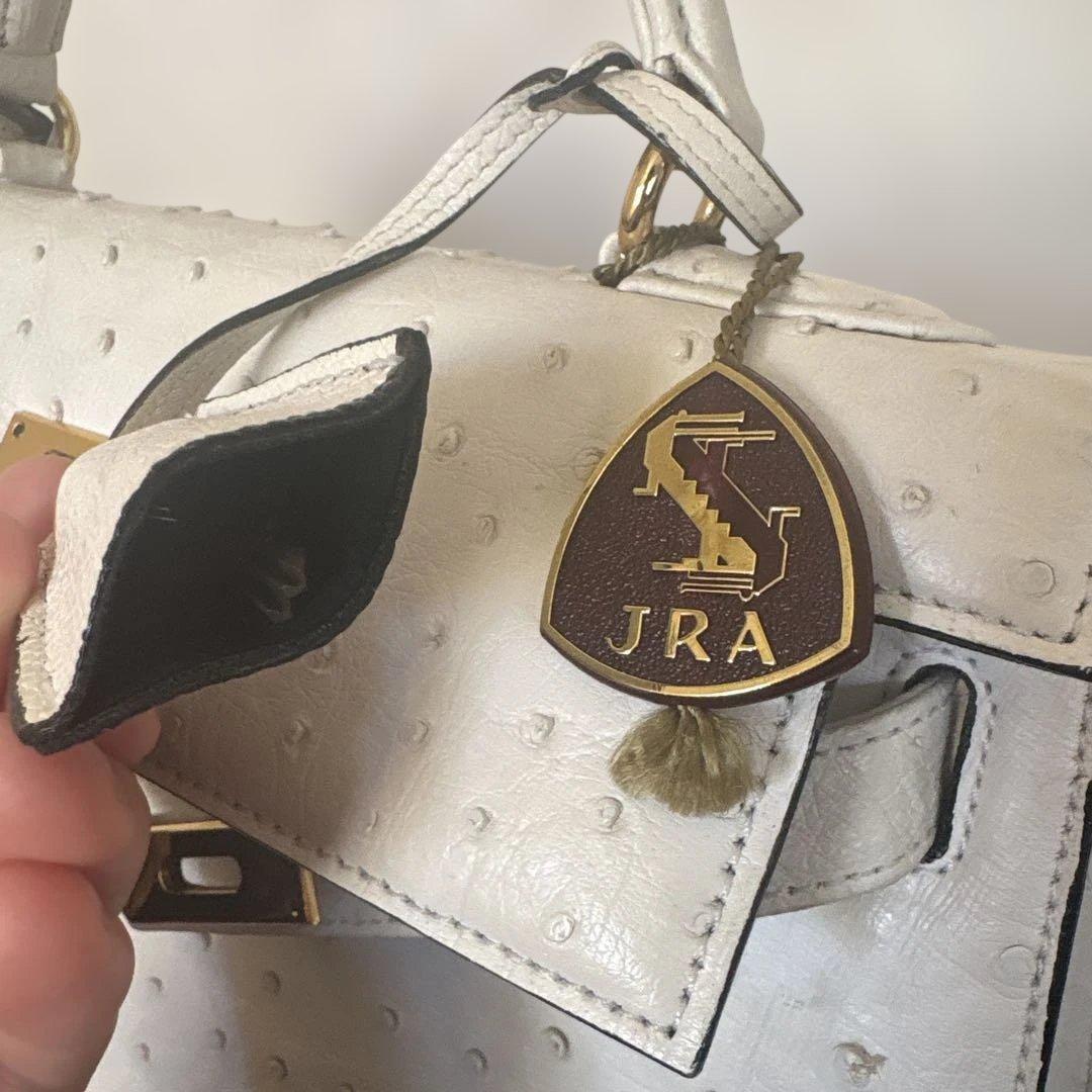 JRA認定 ハンドバッグ ホワイト レザー　クロコ　オーストリッチ