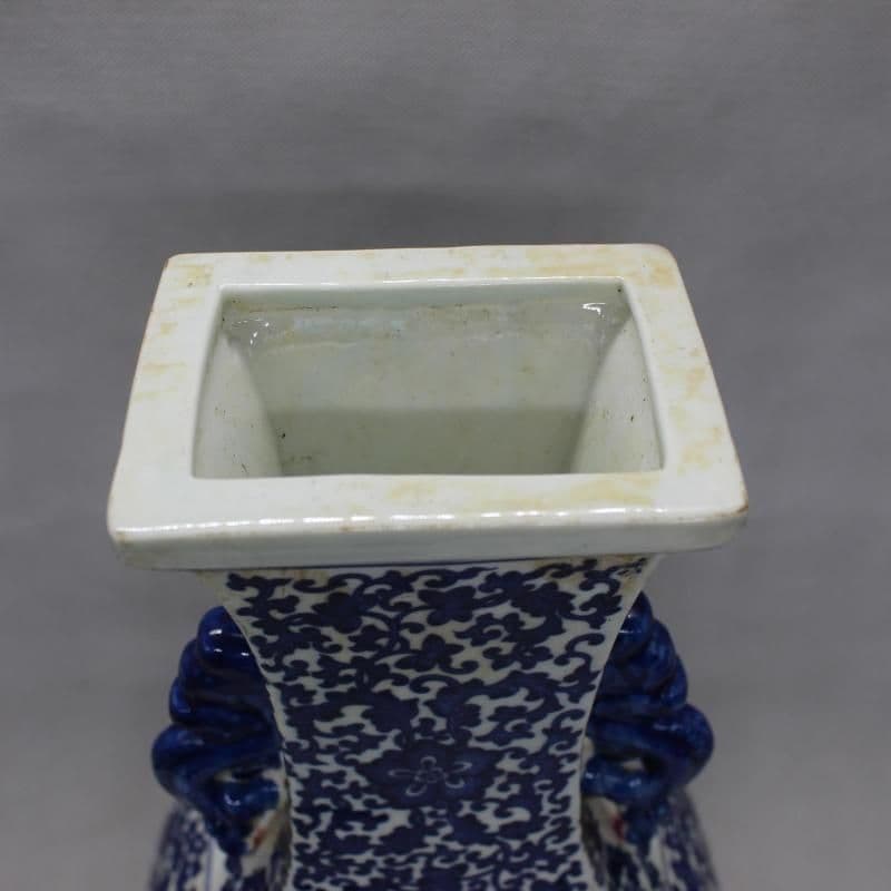 清乾隆青花纏枝松竹梅竜耳四方瓶 景徳鎮 陶磁器 装飾品 現代工芸品 美術品 置物