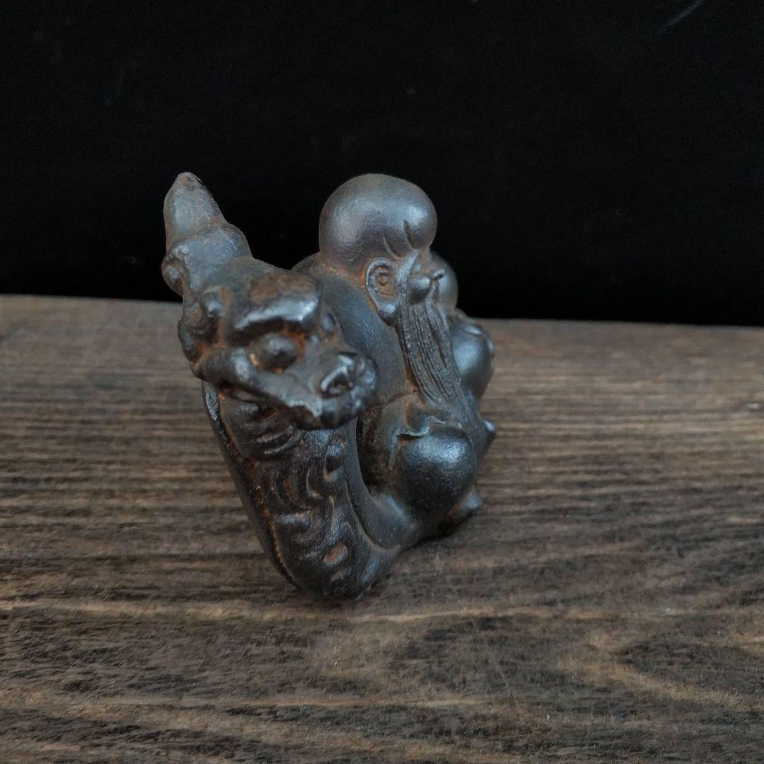 鉄器 竜頭 寿星 筆立て 書道具 文房具 工芸品 美術品 置物