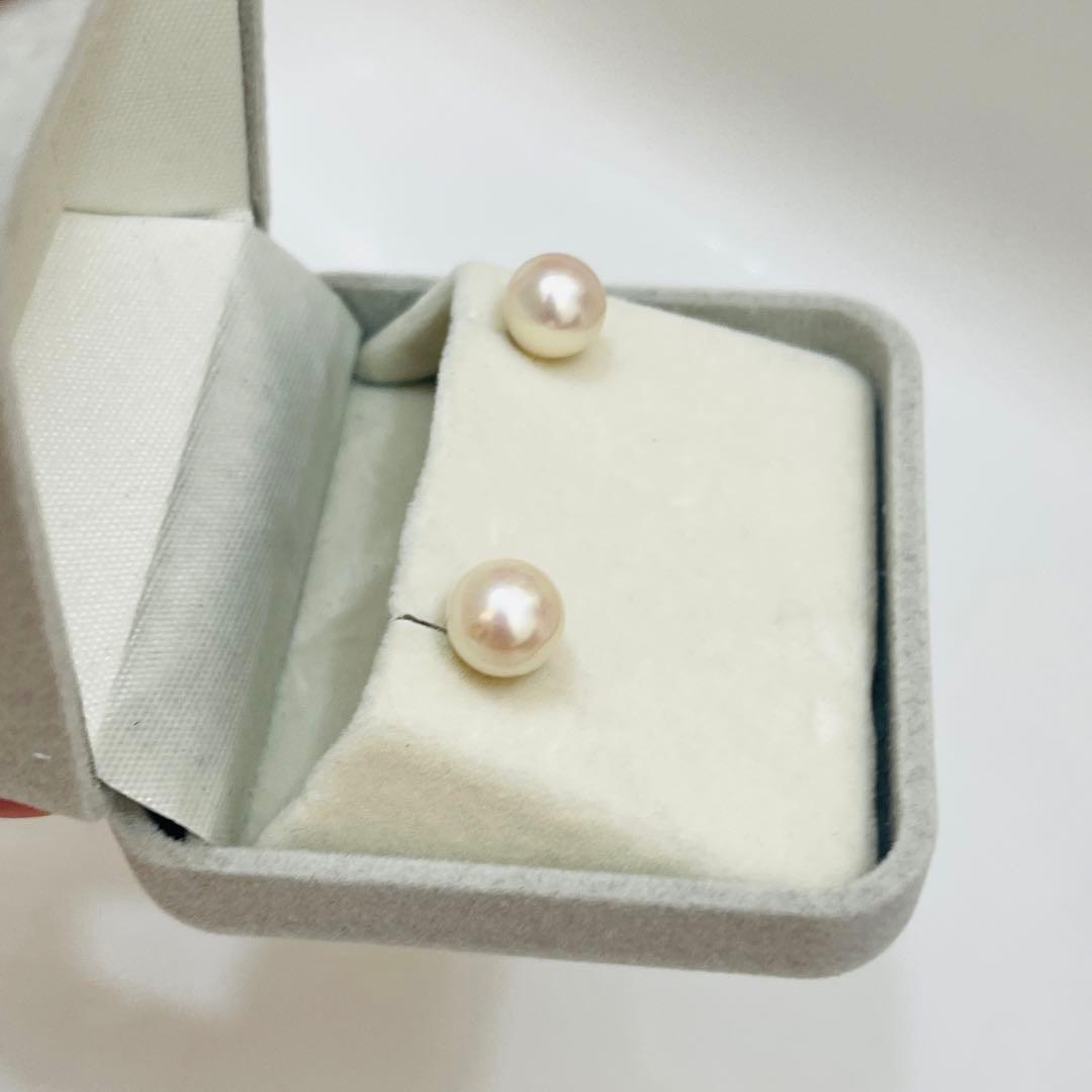 PT900 あこやパールピアス 特選本真珠 花珠 9mm ピンクホワイト系少大粒