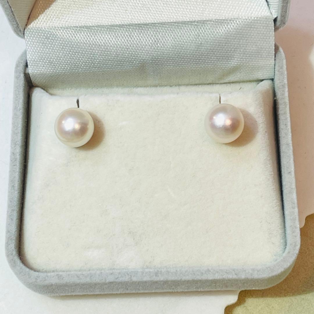 PT900 あこやパールピアス 特選本真珠 花珠 9mm ピンクホワイト系少大粒