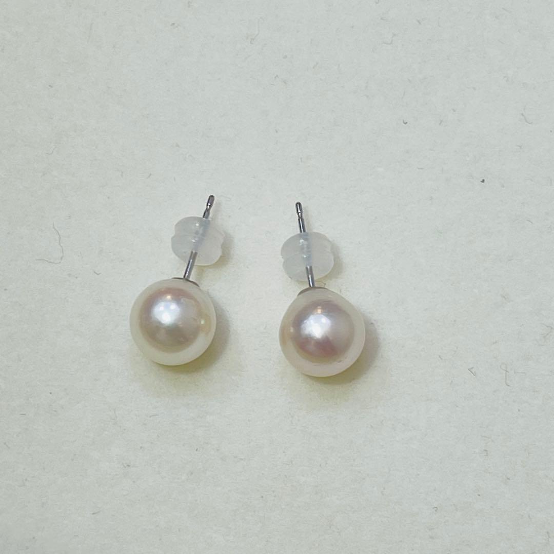 PT900 あこやパールピアス 特選本真珠 花珠 9mm ピンクホワイト系少大粒