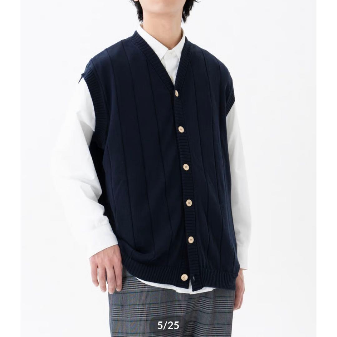 UNFOLK Giza cotton vneck knit vestアンフォーク
