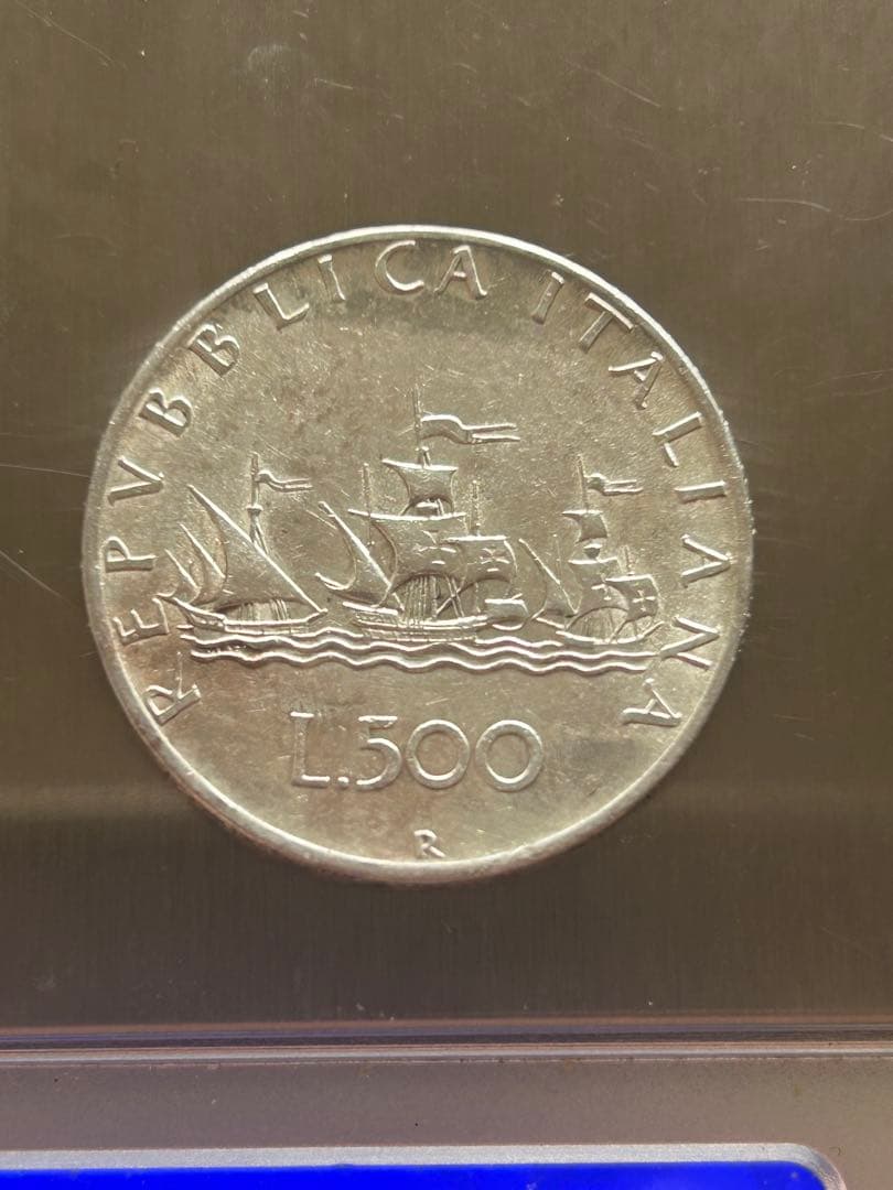 イタリア 500リラ 旧銀貨 船のデザイン1958年