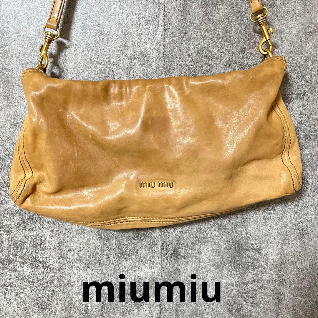 ミュウミュウ miu miu レザー ブラウン ゴールドロゴ ショルダーバッグ