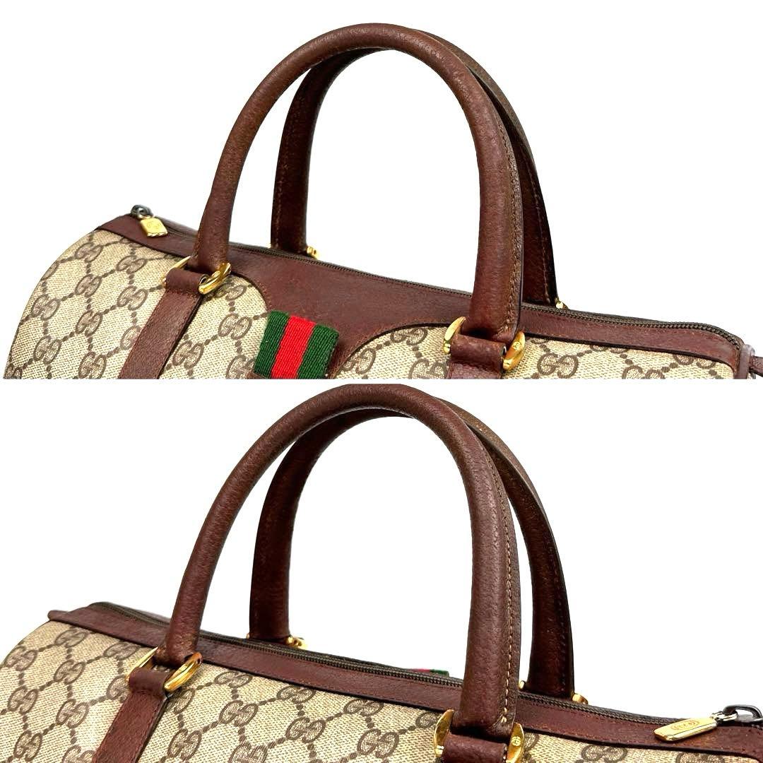【美品】グッチ　ハンドバッグ　GGスプリーム　シェリーライン　PVC　レザー　茶