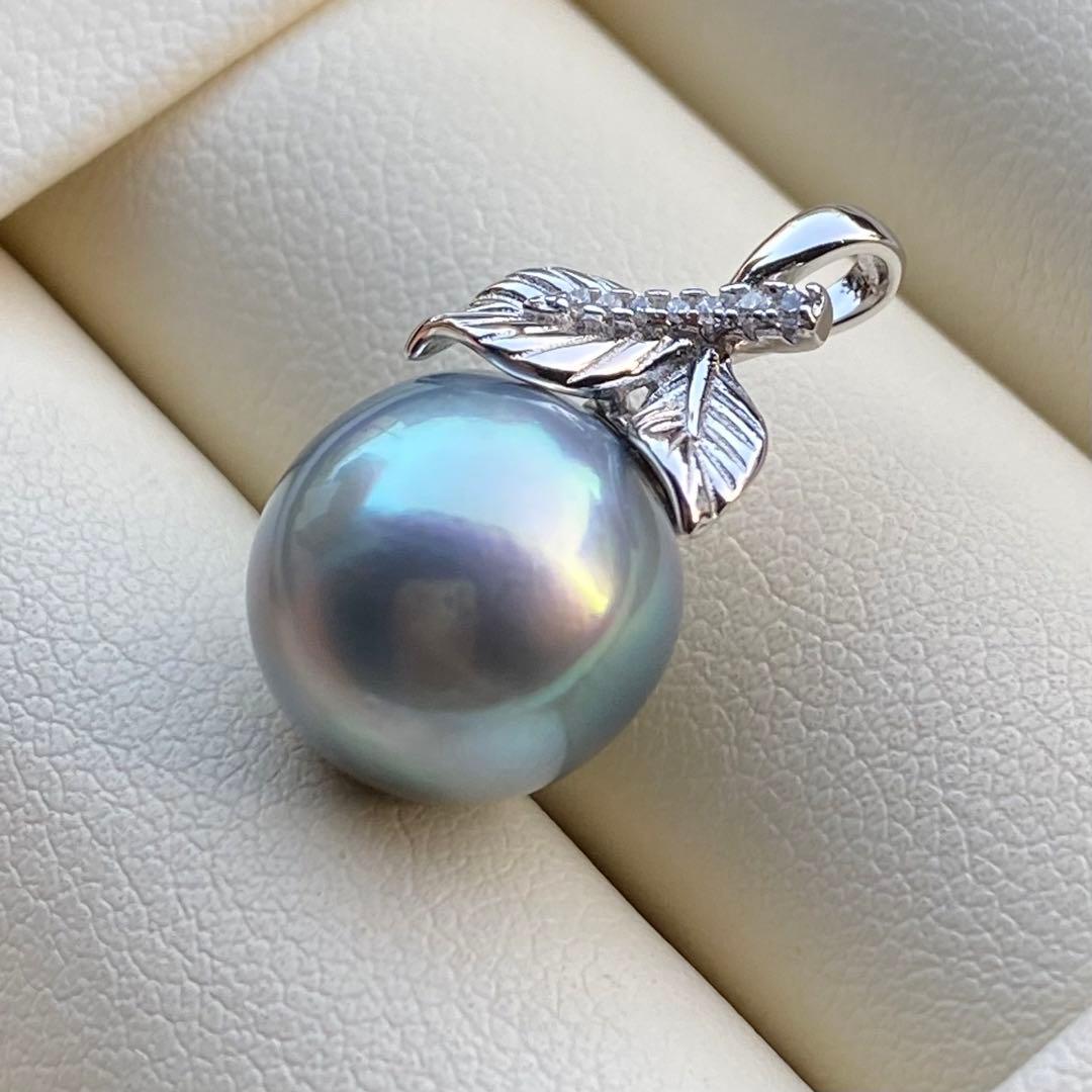 お客本真珠　南洋黒蝶真珠ネックレストップ　11.4mmラグーン色PT802