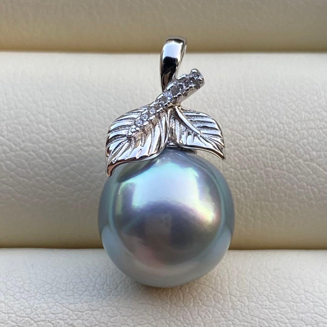 お客本真珠　南洋黒蝶真珠ネックレストップ　11.4mmラグーン色PT802