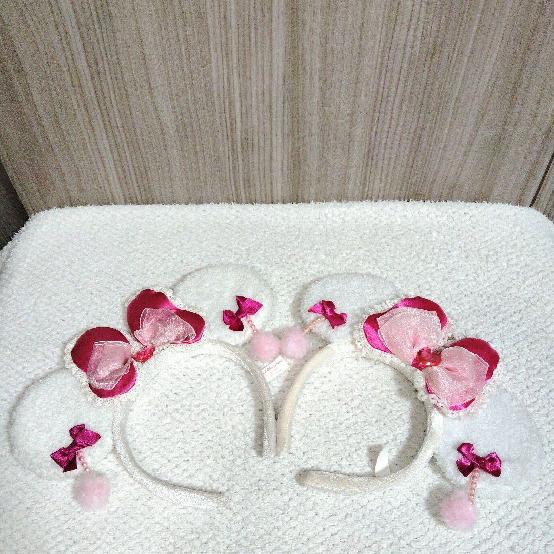 ディズニー　ミニー　リボン　カチューシャ　白　ピンク　イヤリング　ミニパル