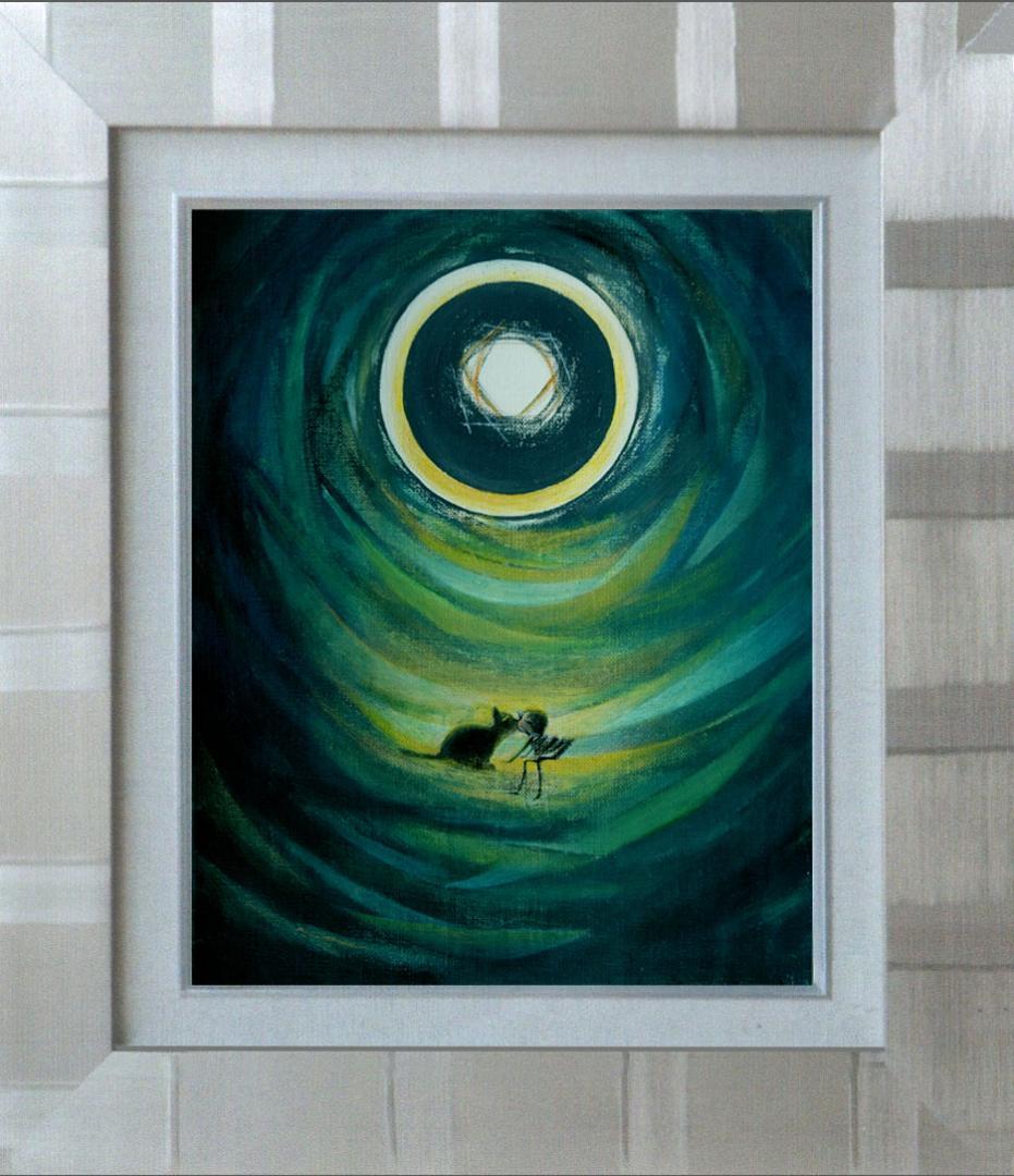 油絵 菅家令子 絵 絵画 インテリア額付(銀) F3-031119 子猫と女の子