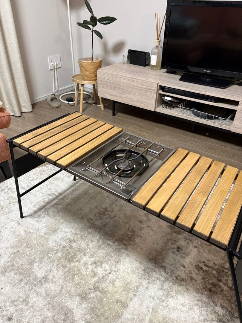 アイアン工房　アウトドアテーブル 木製スラットデザイン