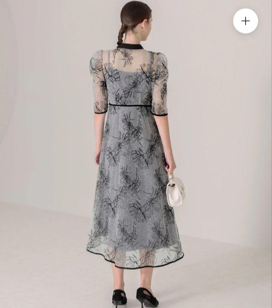 美品✨️lejaパイピングプチハイネック花柄刺繍ラメレースロングドレスワンピース